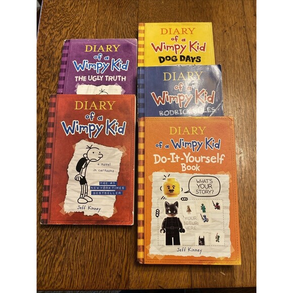 DIARY OF A WIMPY KID Lot of 5 Books by Jeff Kinney Printed in USA 4 PB 1 HB - Picture 1 of 16